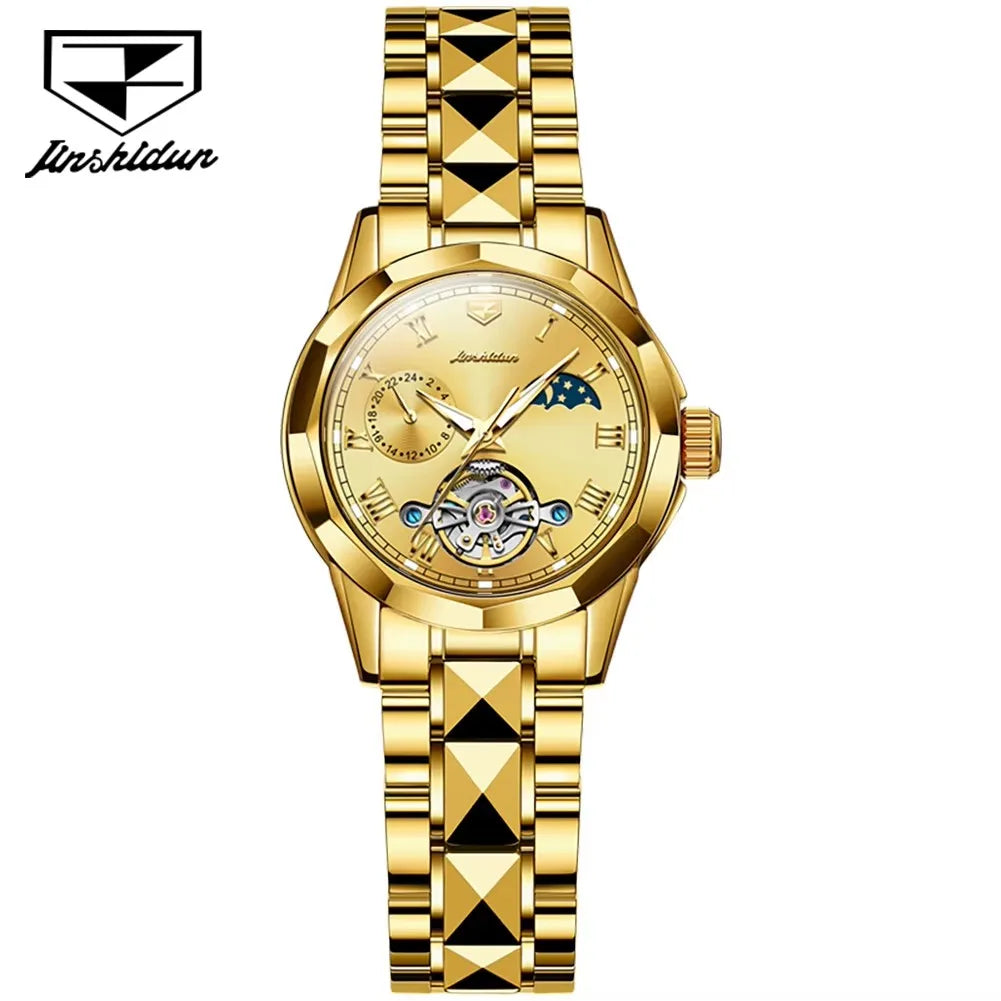 Jsdun 8937 Tungsten and Stainless Steel Wristwatch Moon Phase Automatic Movement Fashion Mechanical Watch Ladies Women's Watches