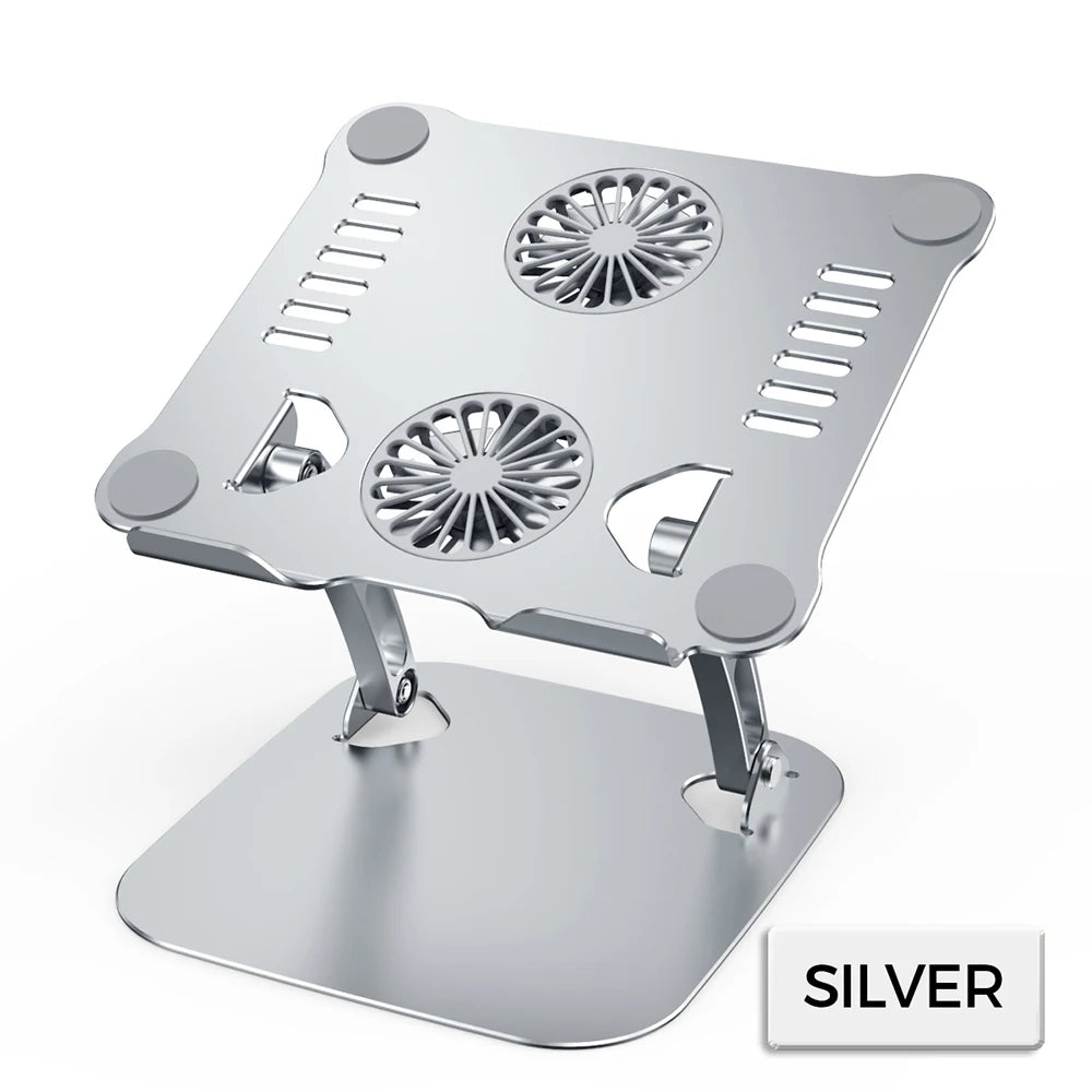 Adjustable Aluminum Double-Fan Laptop Cooling Pad & Stand for Tablets and Laptops
