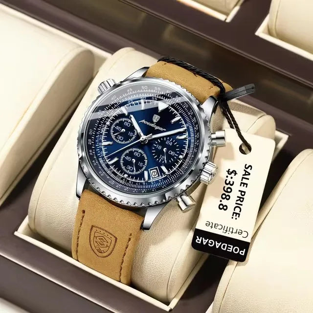 POEDAGAR 960 Luxury Watch for Men Sport Quartz Leather Men's Watches Waterproof Luminous Date Chronograph Man Watch 2025
