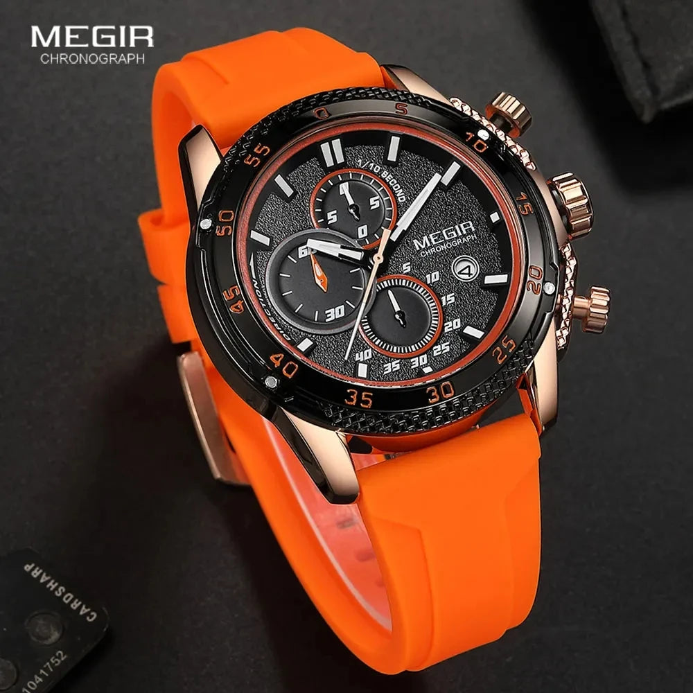 MEGIR 2211 Quartz Watches Silicone Strap Material Men's Watches Watch for Men Luminous Chronograph 30M Daily Waterproof Sports