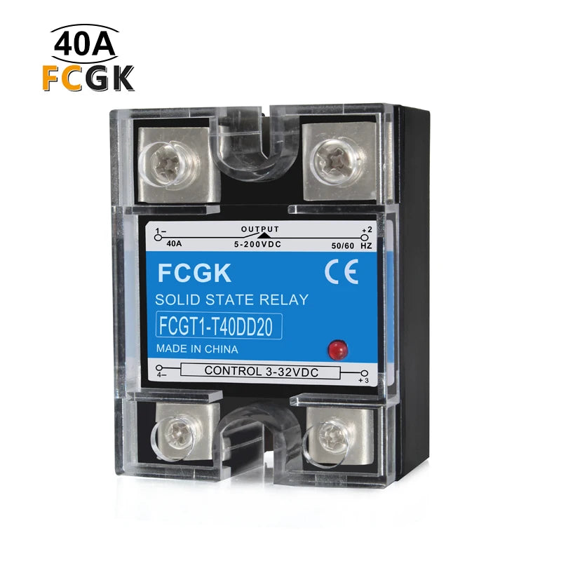 FCGK Miniature Single Phase SSR Relay 5-200VDC 40A DC High Power Solid State Relay with Sealed Protection