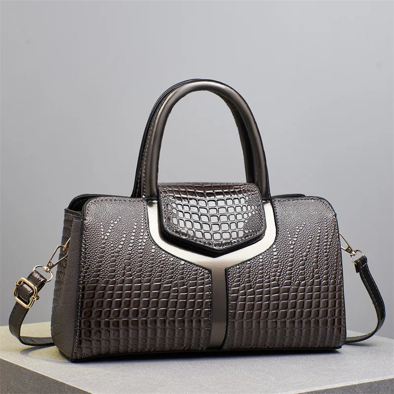 New Versatile Large Purses Fashionable Leather Crocodile Retro Simple Elegant and Elegant Women Handbags