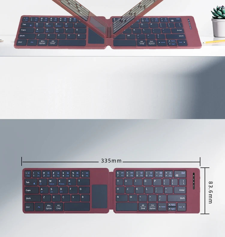 Wireless BT Folding Leather case Keyboard with Touchpad, Silent Keyboard, Portable Business Travel Keyboard for Laptop in Stock
