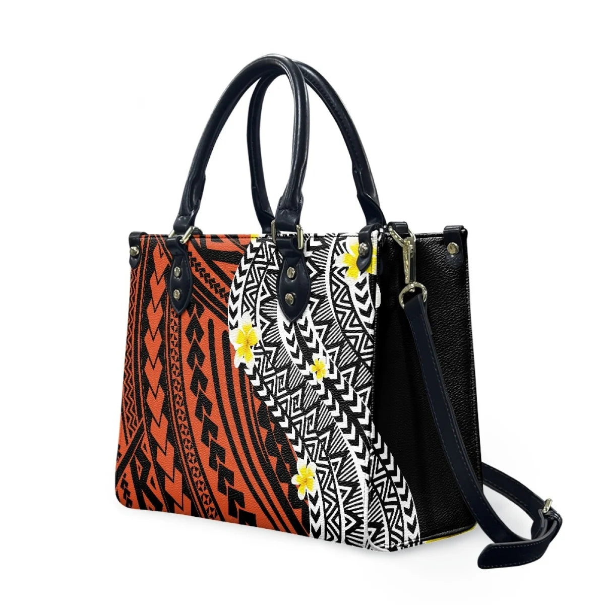 Black and White Tribal Polynesian Printed Bags Women Handbags Ladies Luxury Women Shoulder Bags High Quality Pu Leather Handbag
