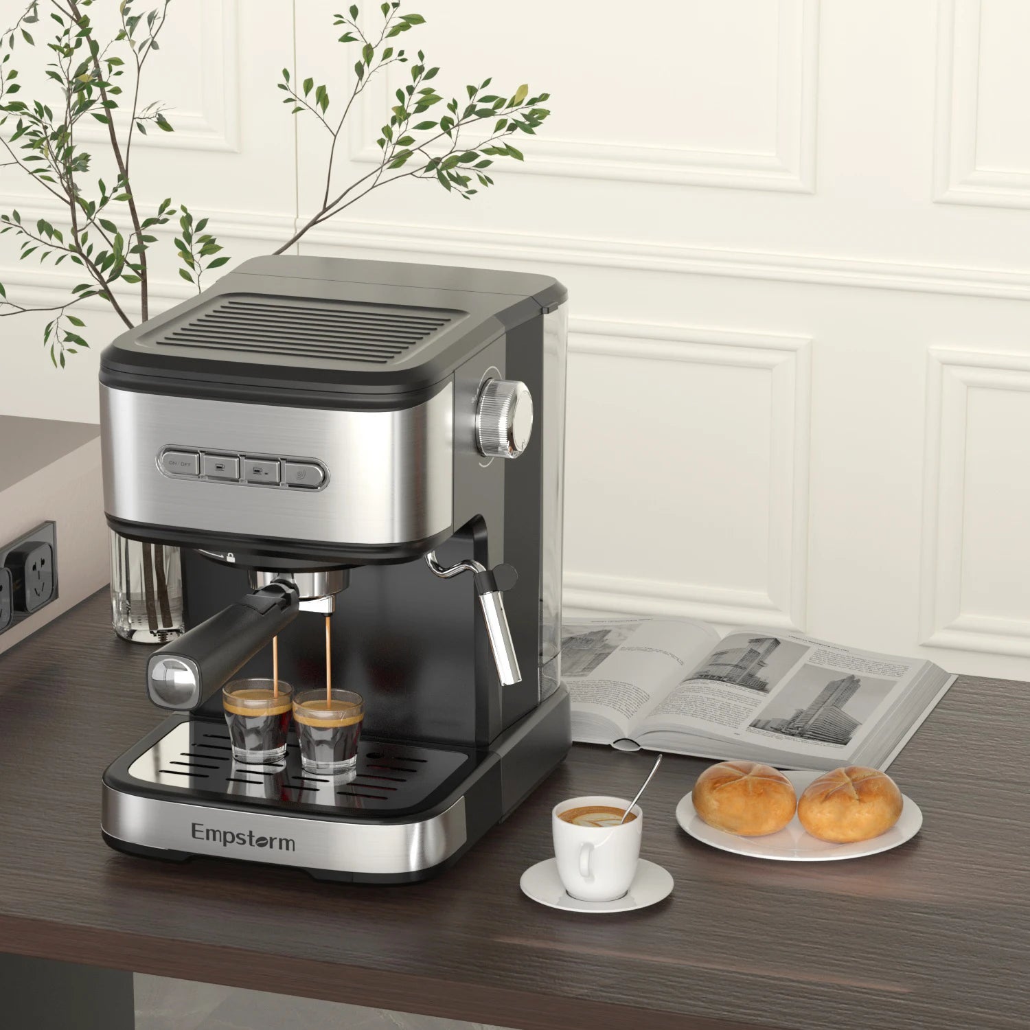 Empstorm Electric Espresso Machine Semi-Automatic Coffee Maker with for Office Home Use Stock in the US Local