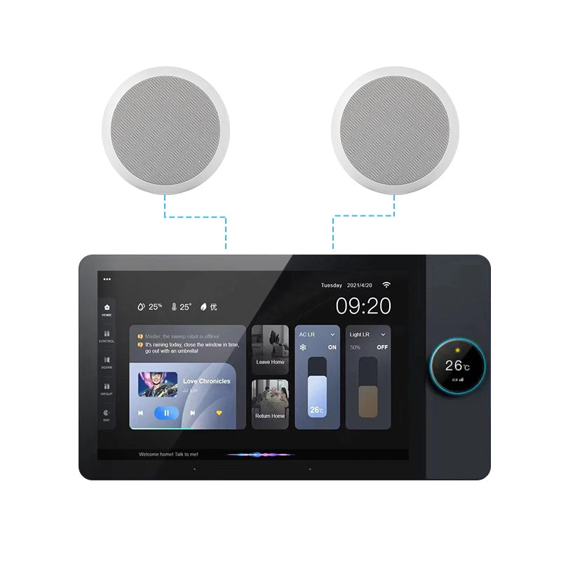 New 8'' Inch Tuya HD LCD Touch Control Android Smart Home Gateway Panel with 2 Gang Relays and 2 Speakers Music Center Panel