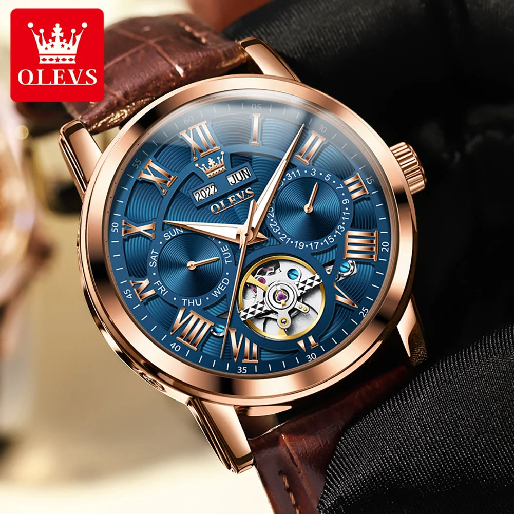 OLEVS 6668 Men's Watches Mirror Original Mechanical Watch for Man Waterproof Luminous Wristwatch Male Date Hours