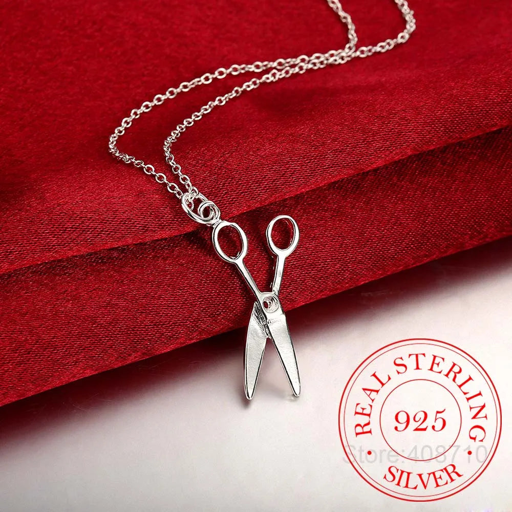 New Fashion 925 Sterling Silver Cool Punk Scissors Pendant Necklace Men's Necklace