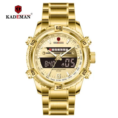 KADEMAN K6173 Waterproof Digital Men's Watches Luxury Quartz Gold Stainless Steel Wristwatch Fashion Business Watch