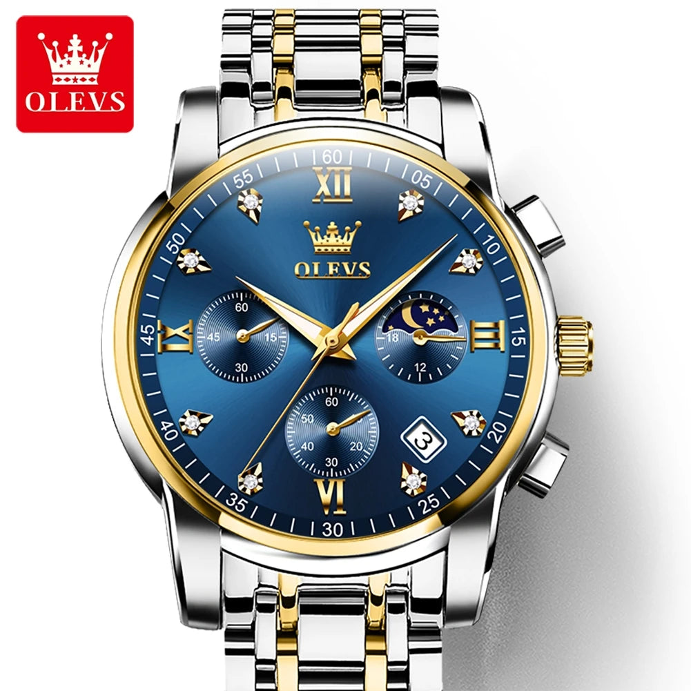 HYX Latest OLEVS 2858 Real Fashion Business Sports Style Timing Men's Watches Quartz Stainless Steel Waterproof Watch