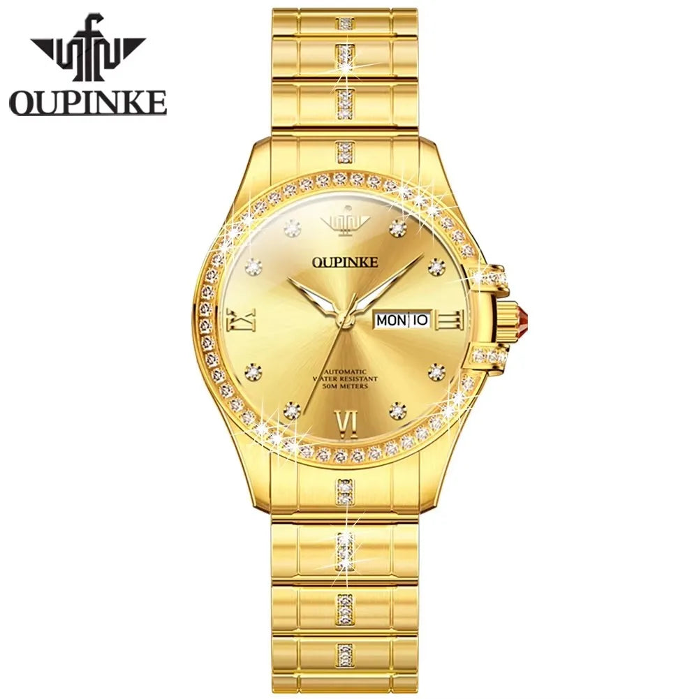 Oupinke 3195 Automatic Mechanical Watch Bracelet Luxury Diamond Dial Calendar Luxury Women's Watches Waterproof for Ladies Wrist