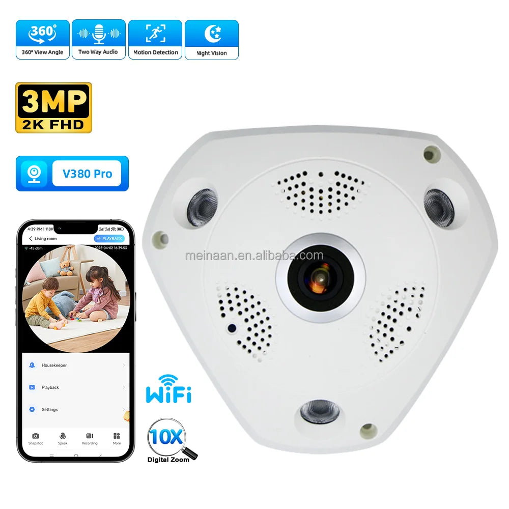 V380 Pro 3MP 2K Smart Home Indoor Wireless WiFi Video Surveillance CCTV PTZ Camera 360 Degree Panoramic WiFi Security Camera