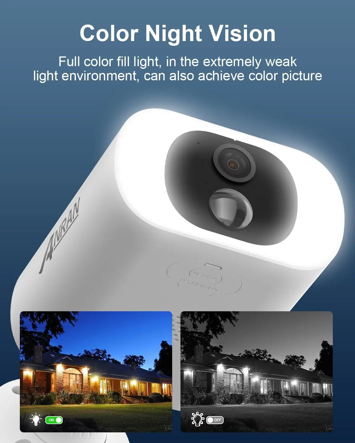 ANRAN 5MP Solar Security Camera Outdoor,Wireless Battery Powered WiFi Camera Home,Color Night Vision, 2-Way Audio, Siren Alarm