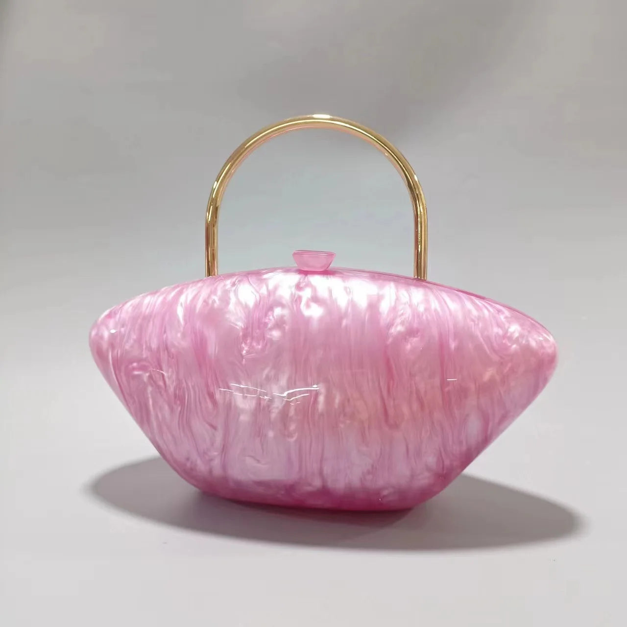 Women Handbags Acrylic Luxury Party Evening Bag Woman Metal Handle Box Clutch Purse Shell-Shaped Oval Wallets Sac a Main Femme