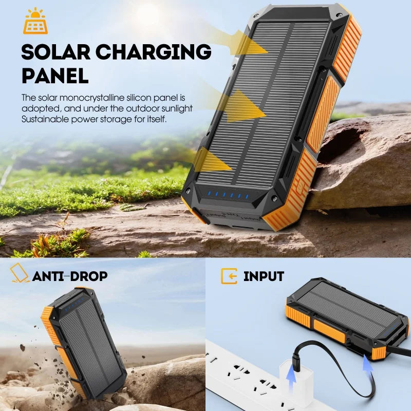 USA Stock Retractable USB C Cable Solar Power Bank 30000mAh 20000mAh Portable Battery Fast Charging Magnetic Wireless Charger