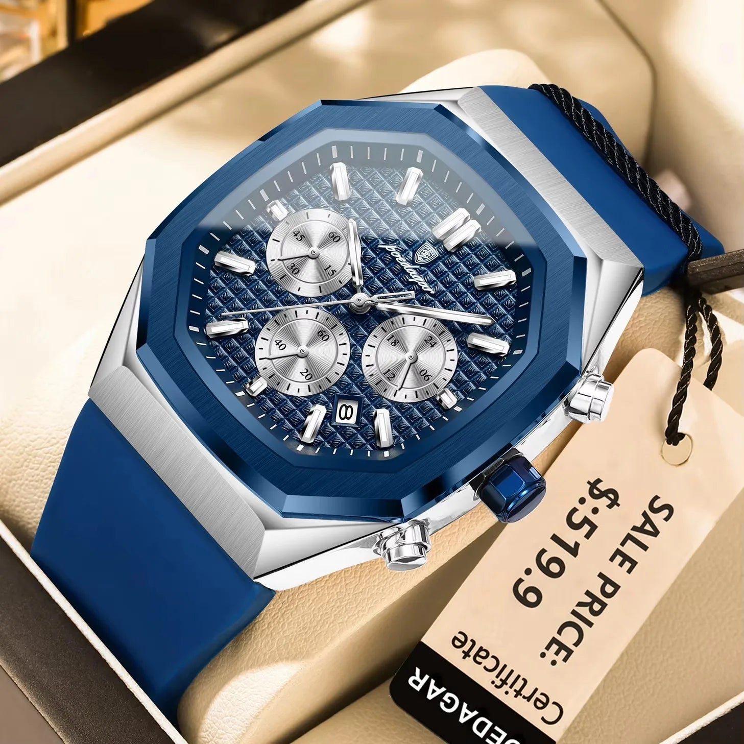 POEDAGAR 893 Sports Man Wrist Waterproof Luminous Luxury Watch Male Soft Silicone Strap Chronograph Date Quartz Men's Watches