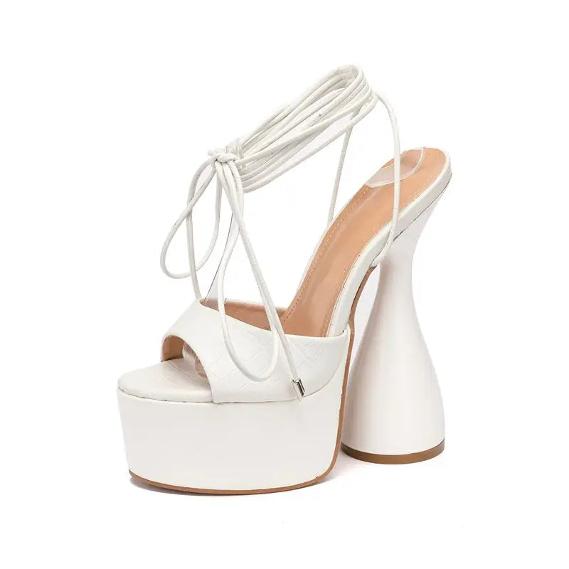 2023 Sandalias Mujer Tacones Talons Femme17CM Shoes Women Cup Block Heel Platform Lace up Sandals Peep Toe Heels
