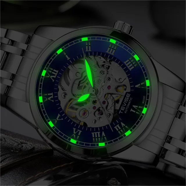 TEVISE T9005D 9005D Mechanical Luxury Charm Hollow Luminous Automatic Life Waterproof Stainless Steel Strap Men's Watches