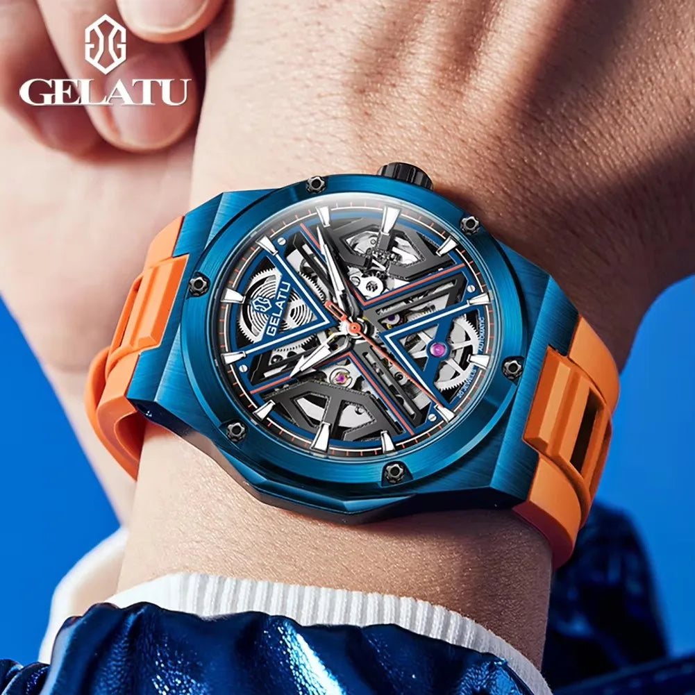 GELATU 6006 Top Luxury Men's Watches Waterproof Fully Automatic Cechanical Watch for Man Skeleton Sapphire Classics Wristwatch