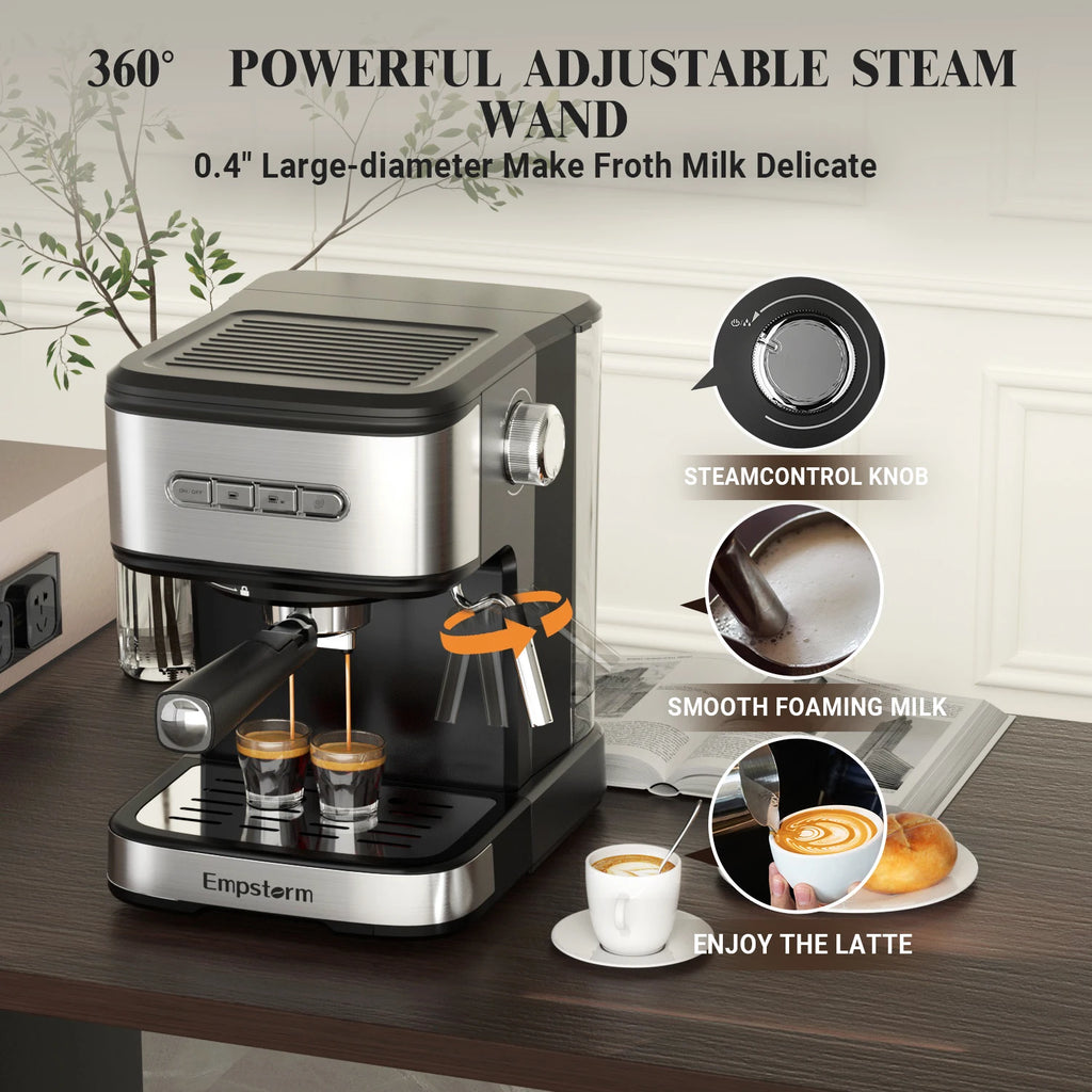High Quality Semi-Automatic Coffee Machine 20 Bar Pressure Stainless Steel Electric 120V 3-in-1 Function for Hotel Household Use