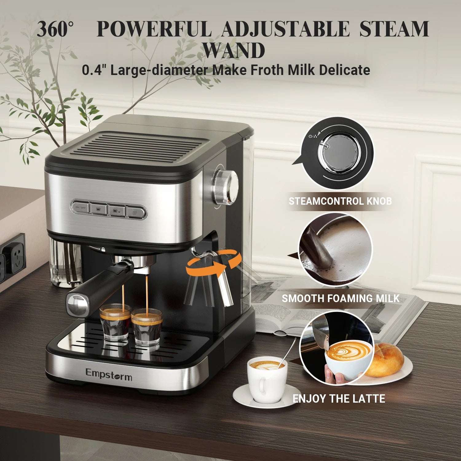 High Quality Semi-Automatic Coffee Machine 20 Bar Pressure Stainless Steel Electric 120V 3-in-1 Function for Hotel Household Use