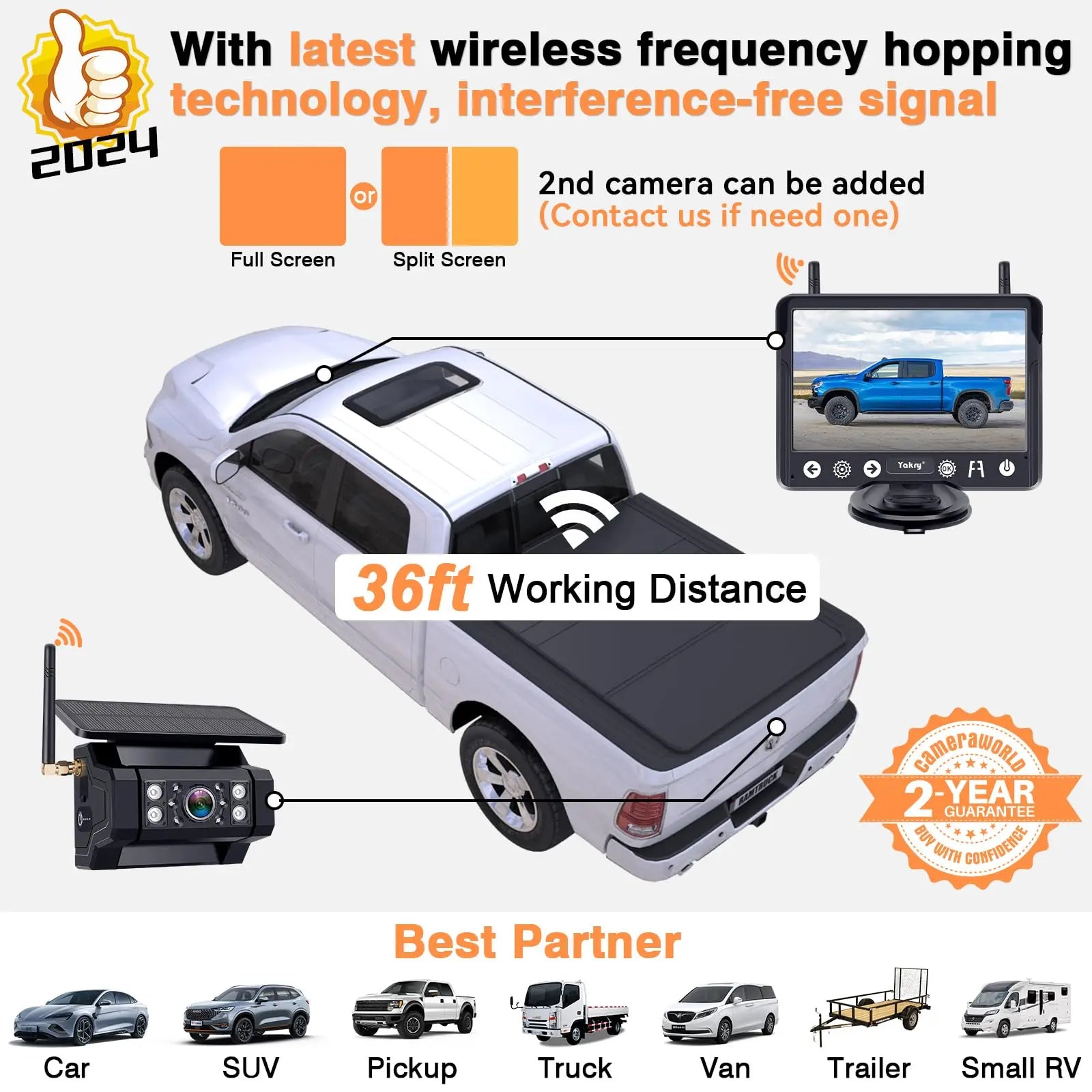 1080P Wireless Backup Camera: Solar-Powered 5" Monitor, 1-Min Install for Cars/Trailers