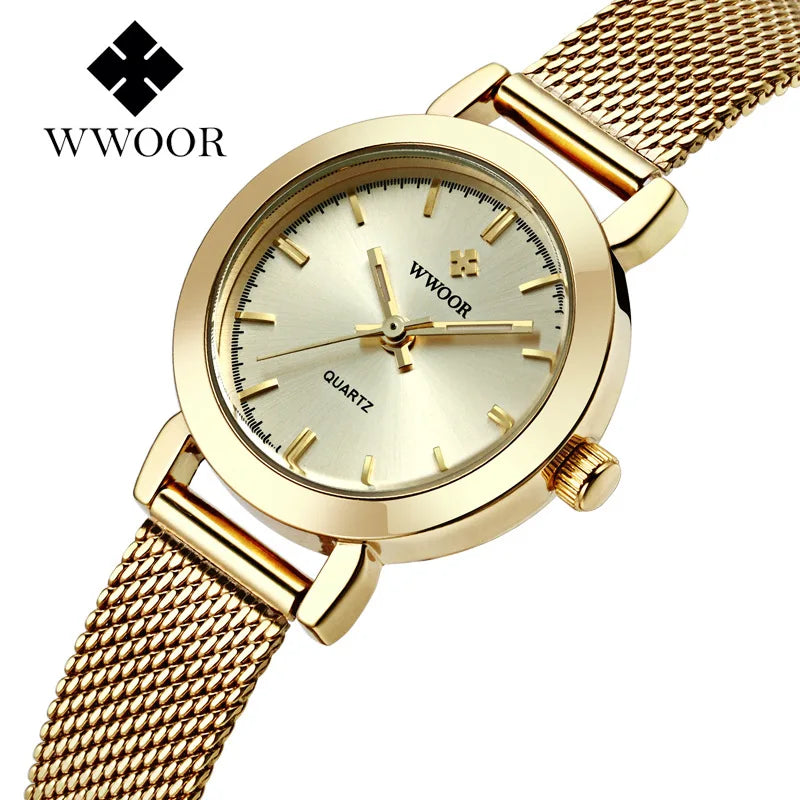 WWOOR Quartz Watch for Women Elegant Stainless Steel Women's Watches Gifts Waterproof Fashion Trend Simple Ladies Watch