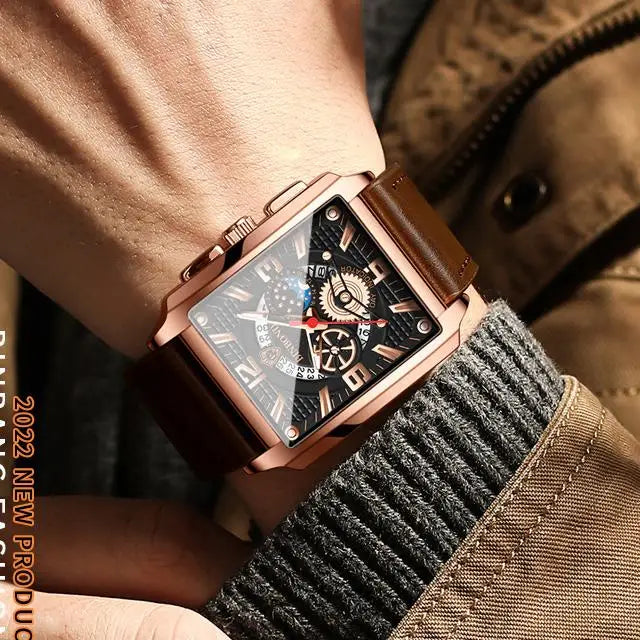 BINBOND B6575 6575 Fashion Brand Stainless Steel Leather Strap Waterproof Men's Watches Luxury Male Wristwatch Relogio Masculino