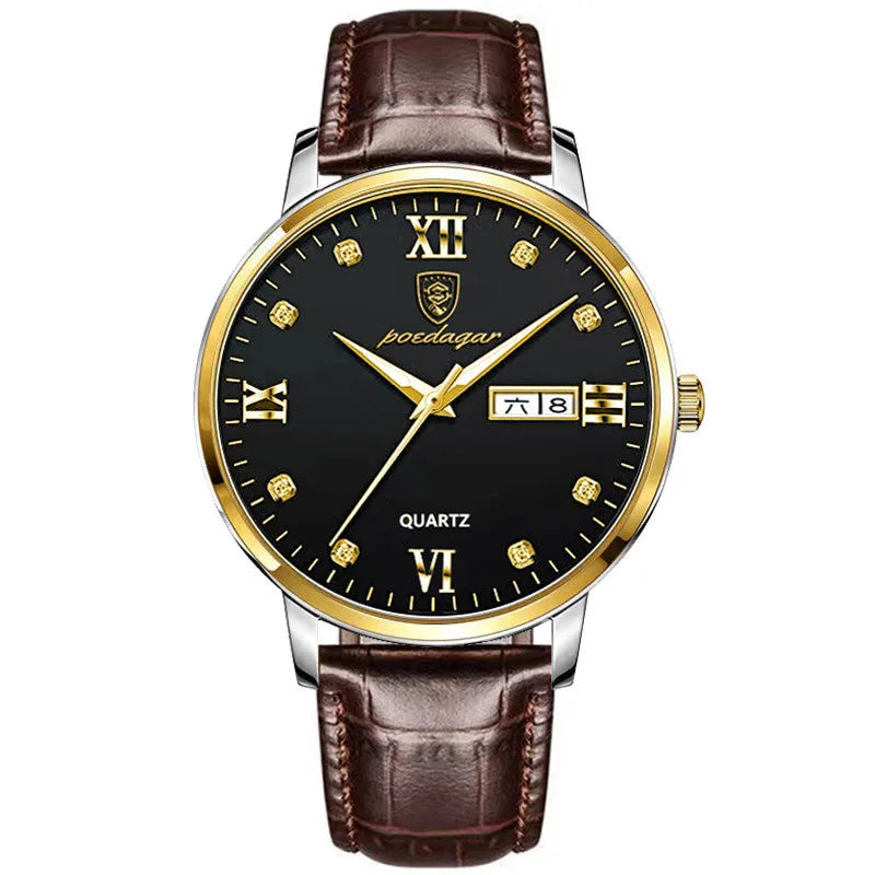 POEDAGAR Men's Watches 856 Top Luxury Men Wrist Watch Leather Quartz Watch Sports Waterproof Man Clock Relogio Masculino