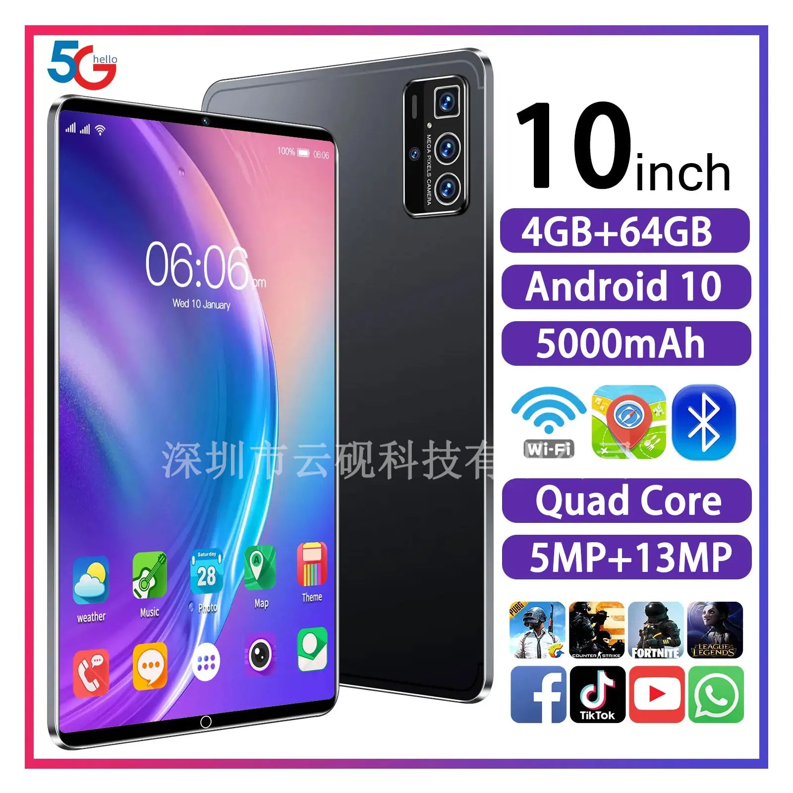 Factory New arrival 10 inch Tablets  Android 10 Quad Core dual sim Tablet Pc 4G 5G Lte Tablet