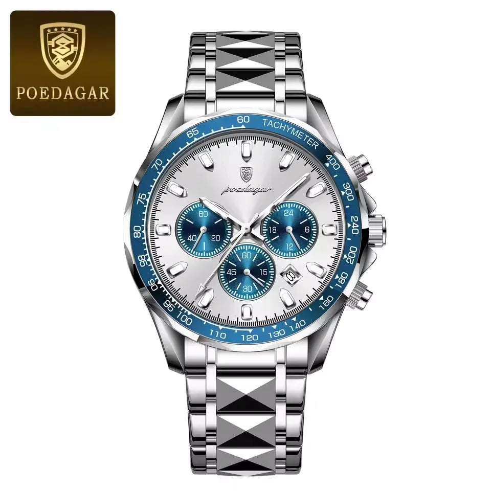 POEDAGAR Sports Watch Wrist Men Stainless Steel Quartz Watches Waterproof Luminous Date Chronograph Men's Watches Reloj Clock