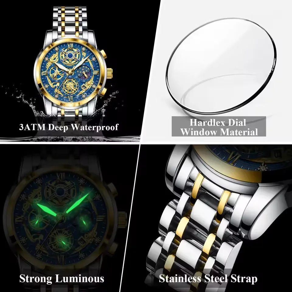 POEDAGAR Watch Luxury 984 Fashion Quartz Men's Watches Reloj High Quality Chronograph Moon Phase Dial Wristwatches Reloj Montre