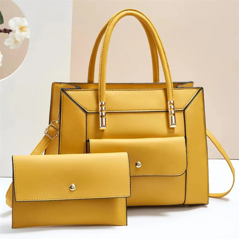 2023 New PU Women Handbags Two Piece Big Capacity Ladies Clutch Bag Handbag Set Wallet