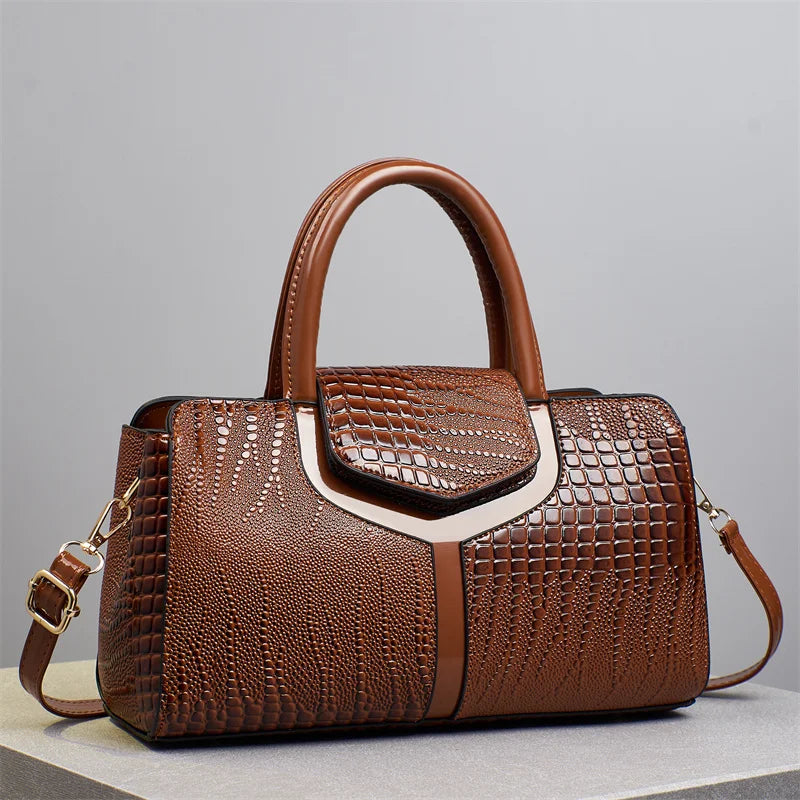 New Versatile Large Purses Fashionable Leather Crocodile Retro Simple Elegant and Elegant Women Handbags