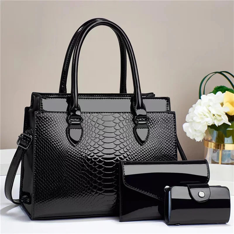 New Three Piece Set Versatile Fashion Retro Crocodile Pattern Simple and Elegant Temperament Bags Women Handbags Lady