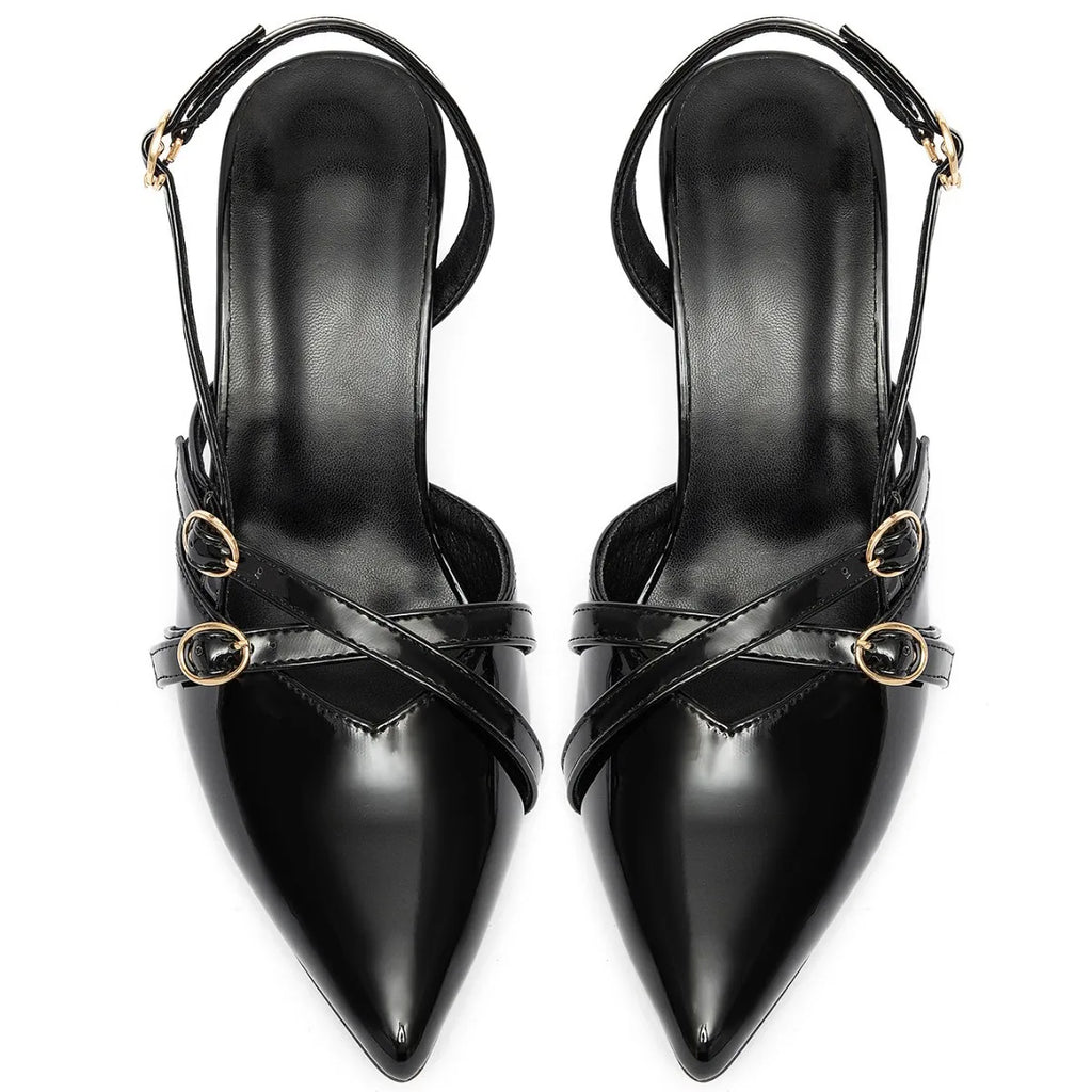 Office Black Custom Leather High Heels Shoes for Women Sandals and Ladies Shoes Femmes Chaussures Pour Femmes Wedding Bride