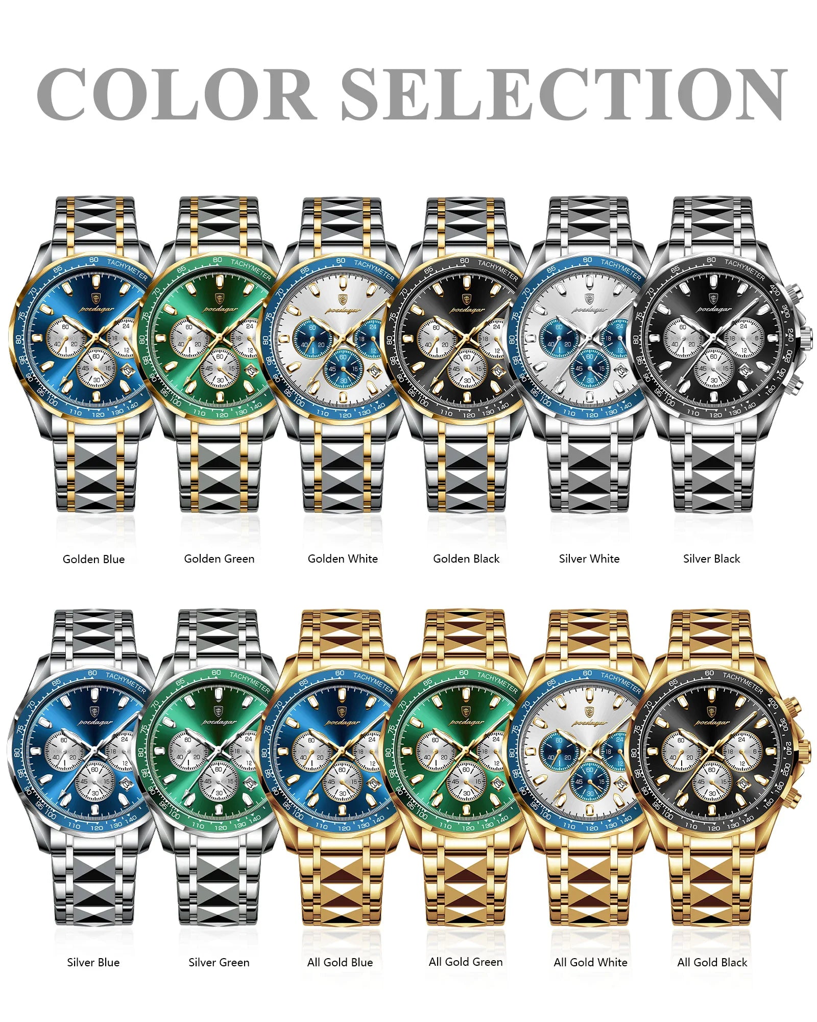POEDAGAR Sports Watch Wrist Men Stainless Steel Quartz Watches Waterproof Luminous Date Chronograph Men's Watches Reloj Clock