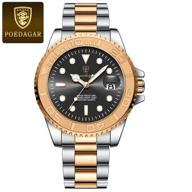 POEDAGAR Luxury Men Watch Business Quartz Watches Sports Waterproof Luminous Date Stainless Steel Men's Watches