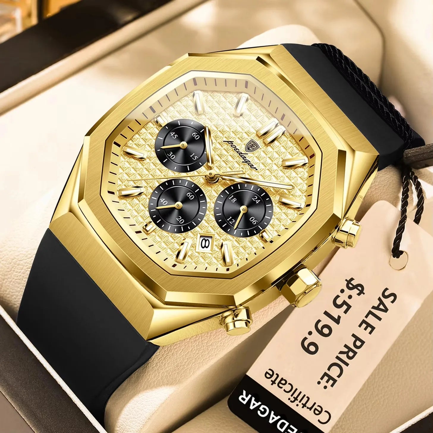 POEDAGAR 893 Luxury Watch Male Soft Silicone Strap Sports Man Wrist Waterproof Luminous Chronograph Date Quartz Men's Watches