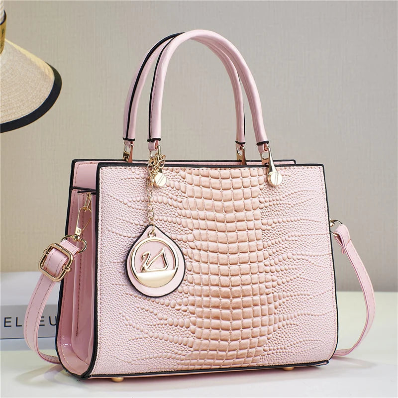 2024 Retro Simple Women Handbags Large Capacity Zipper Closure Versatile Fashionable Two Handles for Middle-Aged Moms