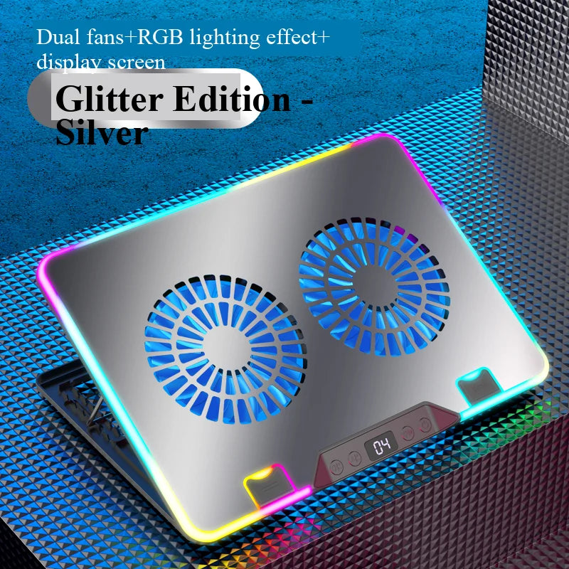 Adjustable Height Surrounding RGB Colorful Lighting Gaming Laptop Cooling Pad 5 Cooler Fans with Strong Wind