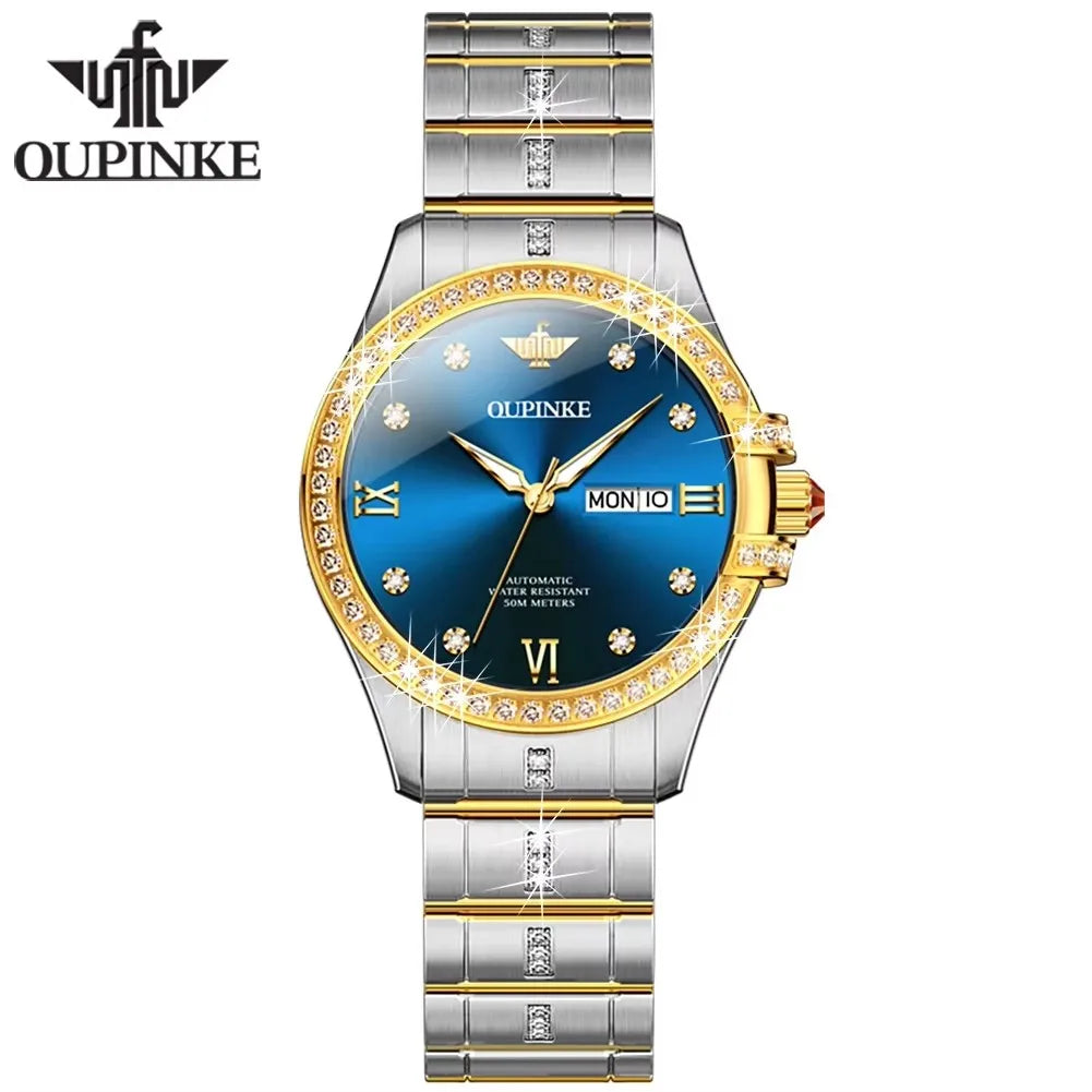 Oupinke 3195 Automatic Mechanical Watch Bracelet Luxury Diamond Dial Calendar Luxury Women's Watches Waterproof for Ladies Wrist