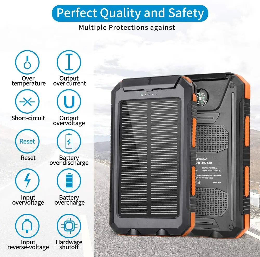 Hot Sales Portable 10000Mah 20000Mah Branded Battery Charger USB Type-C Ports Power Pack Outdoor Solar Power Bank