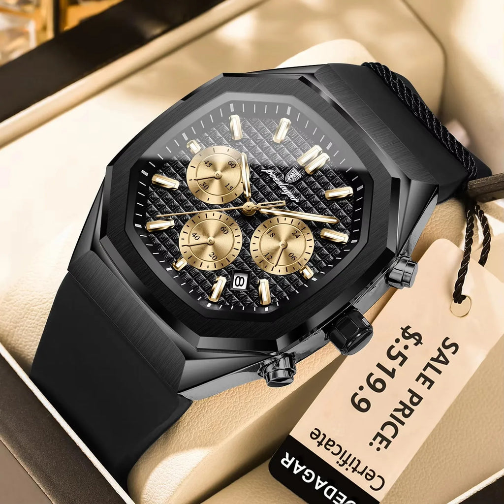 POEDAGAR 893 Sports Man Wrist Waterproof Luminous Luxury Watch Male Soft Silicone Strap Chronograph Date Quartz Men's Watches