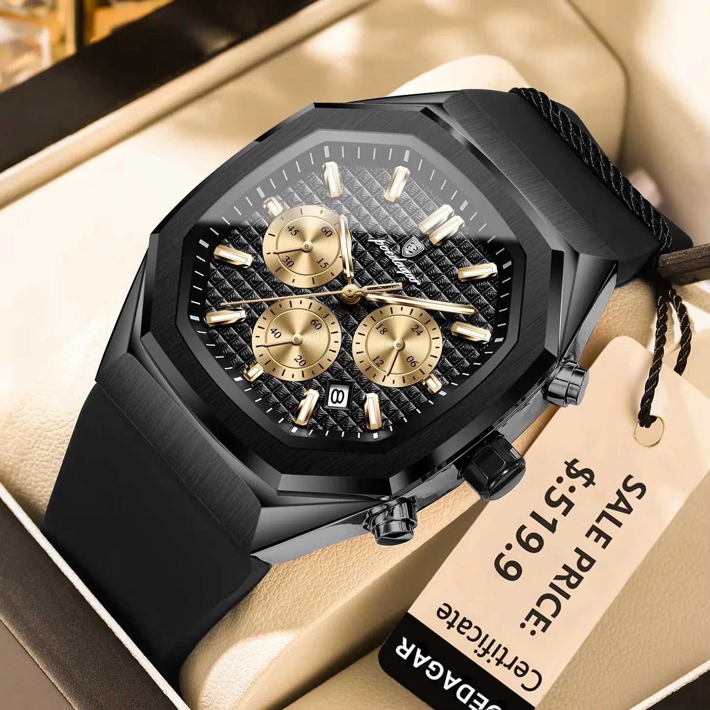 POEDAGAR 893 Luxury Watch Male Soft Silicone Strap Sports Man Wrist Waterproof Luminous Chronograph Date Quartz Men's Watches