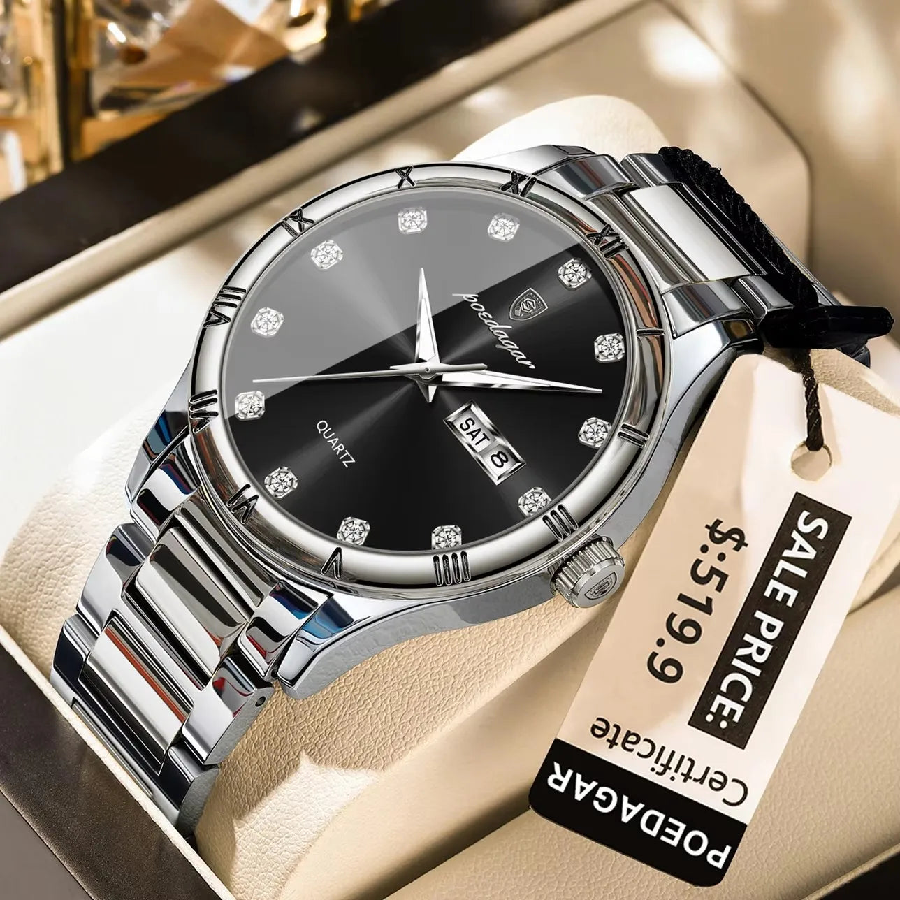 POEDAGAR 878 Luminous Hands Original Man Watch Luxury Men Wristwatch Waterproof Stainless Steel Belt Sports Quartz Men's Watches