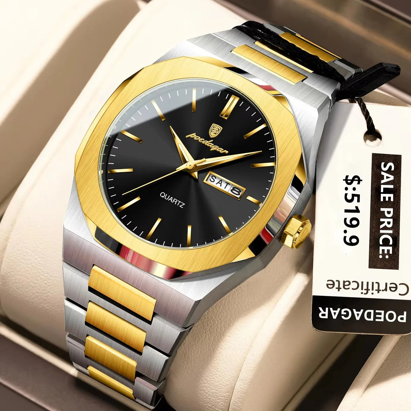 POEDAGAR 825 Men Waterproof Luminous Week Man Watch Quartz Men's Watches Luxury Casual Stainless Steel Fashion Sports Wristwatch