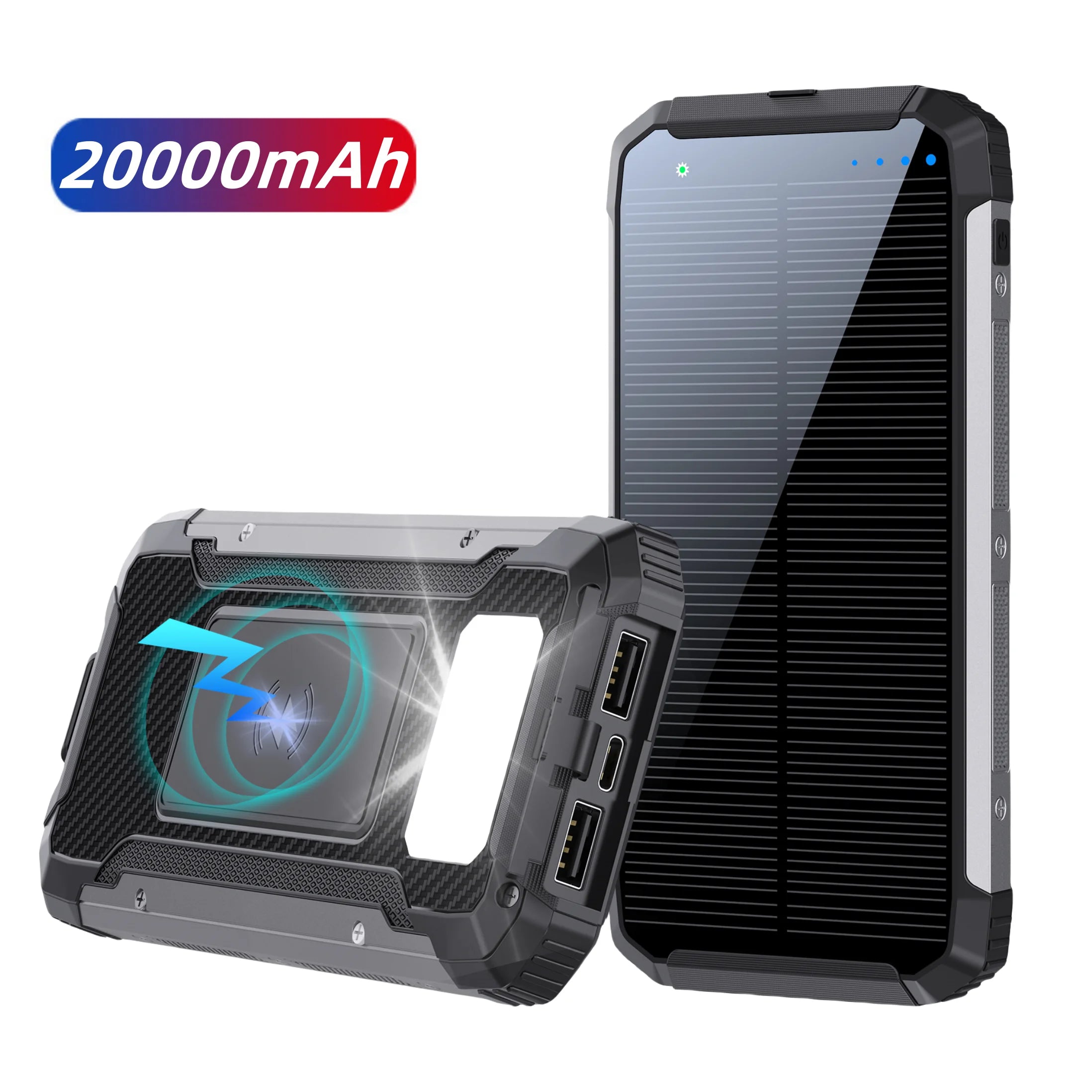20000mAh Portable Solar  Charging Waterproof Power Bank Outdoor Chargeur Solaire Strong LED Light Solar Power Bank
