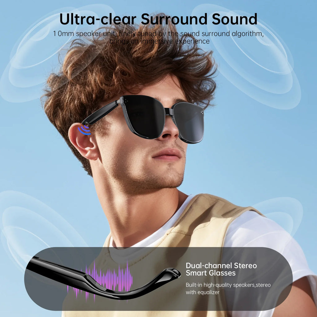 HY1008 Smart Bone Conduction Glasses with AI Assistant Touch Control Wired Charging for Calls Music AI Functions-Comfortable Fit
