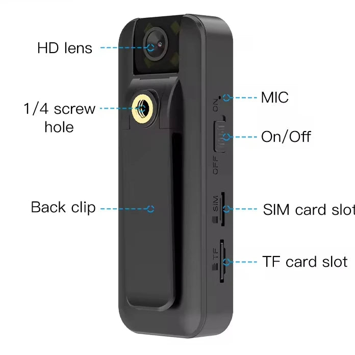 WD10  Hot Selling 4G Body Worn Camera Home Security Mini Camera Low-Power Body Worn and Car Camera for Outdoor Use